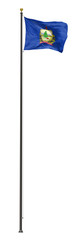 Vermont flag on a pole, isolated on a white background