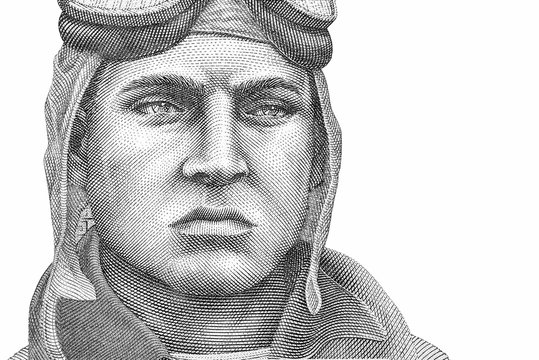 Jose Quinones Gonzales (1914-1941) on 10 Nuevos Soles 2009 Banknote from Peru. Peruvian military aviator and national aviation hero. Close Up UNC Uncirculated - Collection.