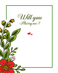 Vector illustration pattern art red wreath frame for card will you marry me