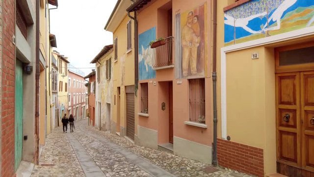 Alleys and Medieval Fortress in Dozza Imolese, near Bologna, Italy. gimbal pan