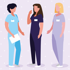 female medicine workers with uniform characters