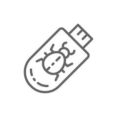 Trojan virus on usb flash drive line icon.