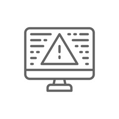 Desktop computer with warning sign, screen error, notification line icon.