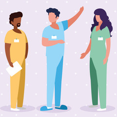 Obraz premium interracial group medicine workers with uniform characters
