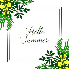 Vector illustration template hello summer with pattern yellow flower frame