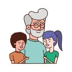 grandfather with children hugging avatar character