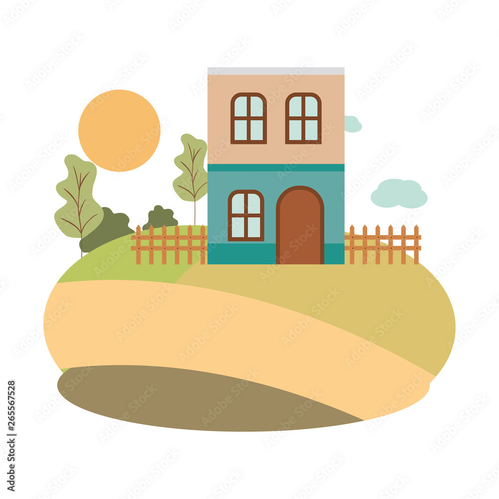 Sticker house with front view in landscape