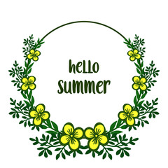 Vector illustration design hello summer with pattern art yellow flower frame