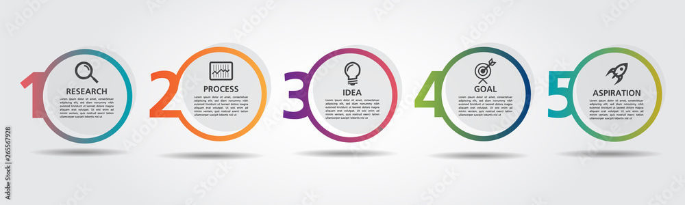 Wall mural business infographic design template with icons and 5 numbers options or steps. can be used for proc