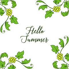 Vector illustration decorative hello summer with artwork yellow flower frame