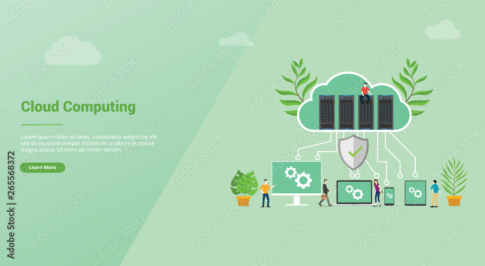 Poster cloud computing concept with database server for website template banner or landing homepage - vecto