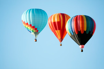 hot air balloons in the clear blue sky