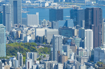 Naklejka premium 東京風景 2019 六本木から望遠で望む田町 豊洲方面