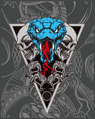 skull with snake hand drawing vector