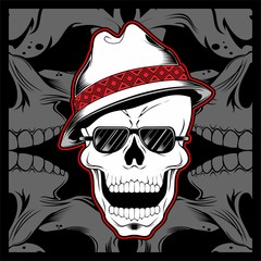 Gangster skull wearing fedora hat hand drawing vector