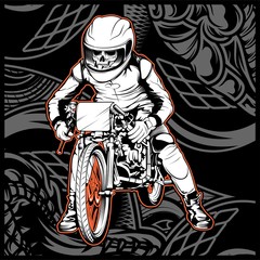 skull riding a motorcycle ready for the race