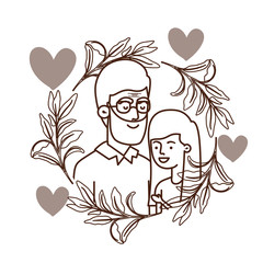 girl and grandfather with garland character