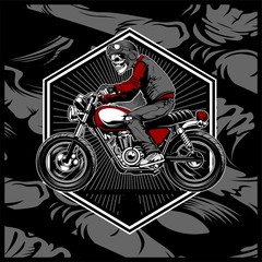 skull wearing a helmet riding an old motorcycle,vector
