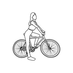 healthy woman with sport bicycle vector illustration sketch doodle hand drawn with black lines isolated on white background