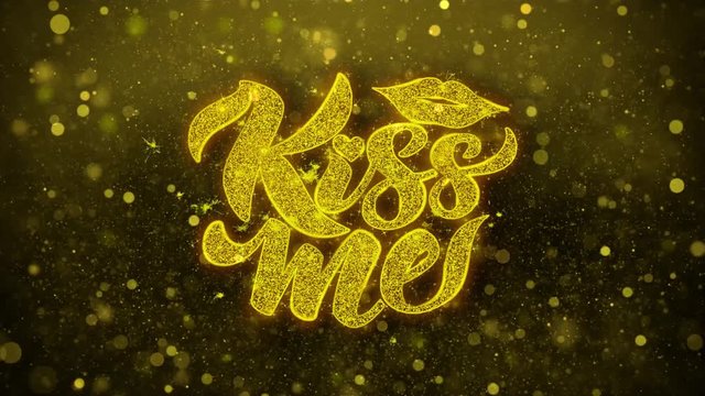 Kiss Me Lips Greetings card Abstract Blinking Golden Sparkles Glitter Firework Particle Looped Background. Gift, card, Invitation, Celebration, Events, Message, Holiday, Festival
