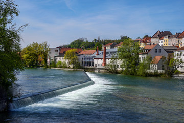 Fototapeta na wymiar River in the city Steyr in Upper Austria / Austria.