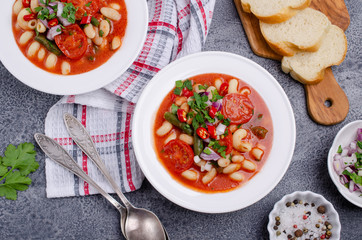 Thick vegetable soup with pasta