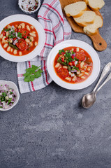 Thick vegetable soup with pasta