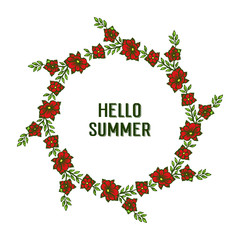 Vector illustration decor red wreath frame with invitation card hello summer