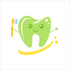 dental tooth hold toothbrush cartoon mascot logo