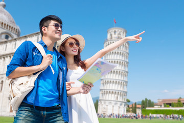 couple take world map in Italy