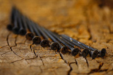old screw on wooden background