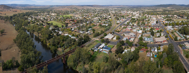 The Bell river and the town of Wellington, New South Wales, Australia.