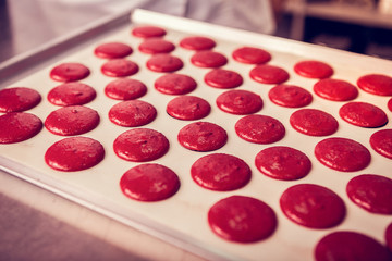 Close up of macarons that being on tray