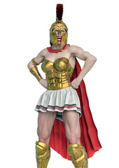 she is the spartan soldier funny stance in a white background