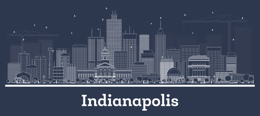Outline Indianapolis Indiana City Skyline with White Buildings.