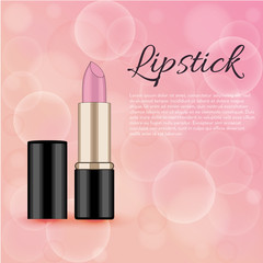 Make up lettering, Pink lipstick, vector isolated  illustration on white background