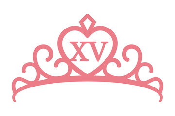 Quinceañera or quinceanera crown tiara with the number 15 inside line art vector icon