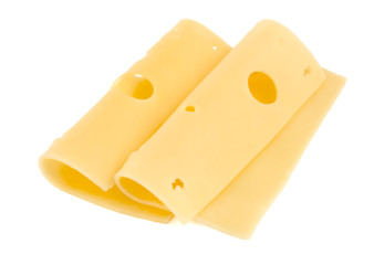 slices of cheese isolated on white background