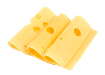 slices of cheese isolated on white background