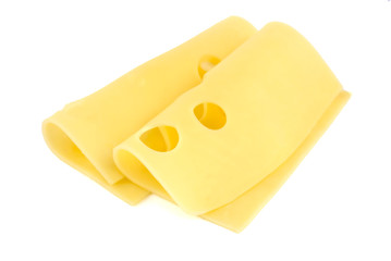 slices of cheese isolated on white background