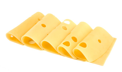 slices of cheese isolated on white background