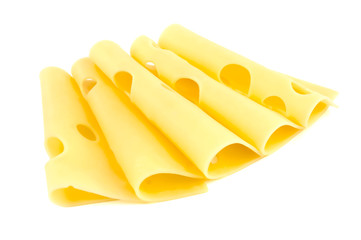 slices of cheese isolated on white background