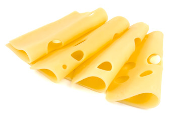 slices of cheese isolated on white background