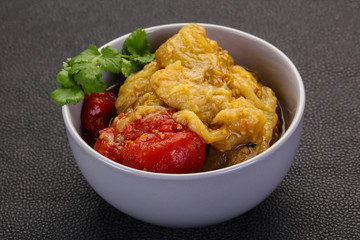 Caucasian cuisine - baked eggplant and tomato