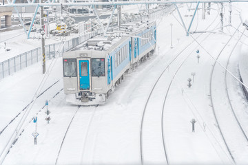 The train parking can not continue because the snow cover. Japan after the heavy snow storms