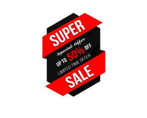 Super Sale banner design, 50% off limited time offer