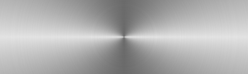 Circular brushed gray metal surface. Texture of metal. Abstract steel background. Copy space. Panoramic image