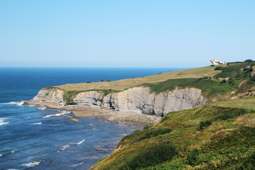 Coastline in Gijon, view to cliffs and ocean