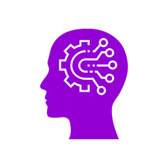 digital human head, brain, technology, head, memory, creative technology mind, artificial intelligence dark violet color icon
