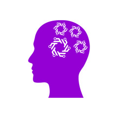 digital human head, brain, technology, head, memory, creative technology mind, artificial intelligence dark violet color icon